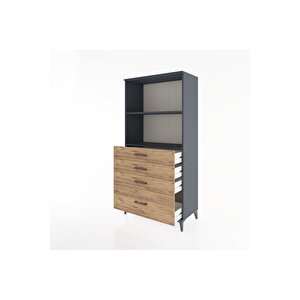 Hyperion Dolap 2 Raflı 4 Çekmeceli 88x44x182 Antrasit-çam