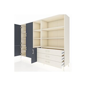 Hyperion Dolap 11 Raflı 3 Çekmeceli 5 Kapaklı 220x44x163 Aytaşı-antrasit/aytaşı