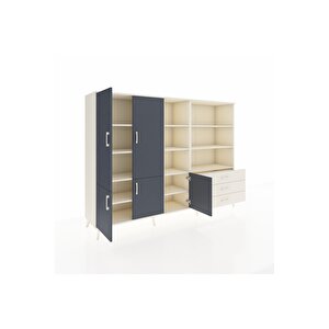 Hyperion Dolap 11 Raflı 3 Çekmeceli 5 Kapaklı 220x44x163 Aytaşı-antrasit/aytaşı