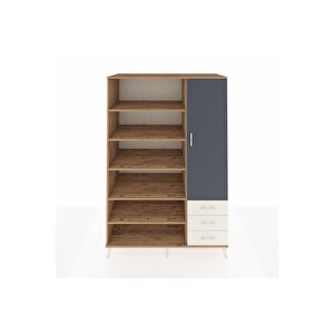 Kronos Dolap 9 Raflı 3 Çekmeceli Tek Kapaklı  132x59x195 Çam-antrasit/aytaşı