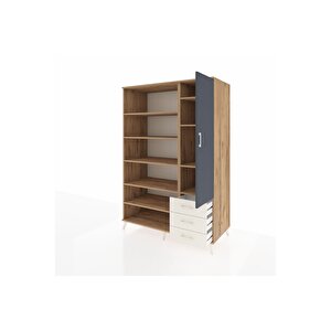 Kronos Dolap 9 Raflı 3 Çekmeceli Tek Kapaklı  132x59x195 Çam-antrasit/aytaşı