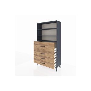 Arges Dolap 3 Raflı 4 Çekmeceli 88x30x163 Antrasit-çam