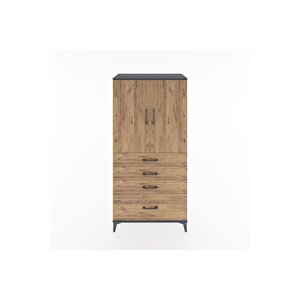 Hyperion Dolap 2 Raflı 4 Çekmeceli 2 Kapaklı 88x44x182 Antrasit-çam