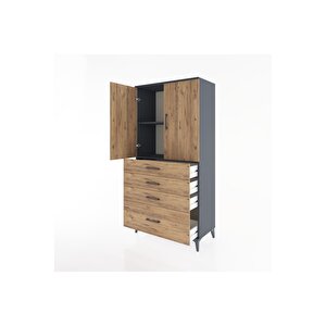 Hyperion Dolap 2 Raflı 4 Çekmeceli 2 Kapaklı 88x44x182 Antrasit-çam