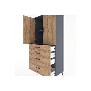 Hyperion Dolap 2 Raflı 4 Çekmeceli 2 Kapaklı 88x44x182 Antrasit-çam
