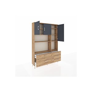 Arges Dolap 8 Raflı 5 Çekmeceli 3 Kapaklı 132x30x195 Çam-antrasit/çam