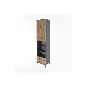 Hyperion Dolap 5 Raflı 3 Çekmeceli 2 Kapaklı 60x44x243 Antrasit-çam