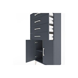 Arges Dolap Tek Raflı 4 Çekmeceli 2 Kapaklı 60x30x134 Antrasit-antrasit