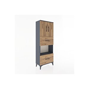 Arges Dolap 3 Raflı 2 Çekmeceli 2 Kapaklı 60x30x163 Antrasit-çam
