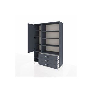 Hyperion Gardrop 9 Raflı 3 Çekmeceli Tek Kapaklı  132x44x195 Antrasit-antrasit