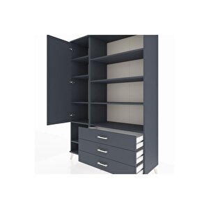 Hyperion Gardrop 9 Raflı 3 Çekmeceli Tek Kapaklı  132x44x195 Antrasit-antrasit