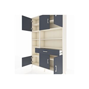 Arges Gardrop 10 Raflı Tek Çekmeceli 6 Kapaklı 132x30x195 Aytaşı-antrasit