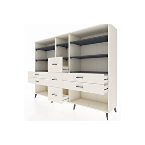 Hyperion Dolap 8 Raflı 7 Çekmeceli  220x44x163 Aytaşı-antrasit/aytaşı