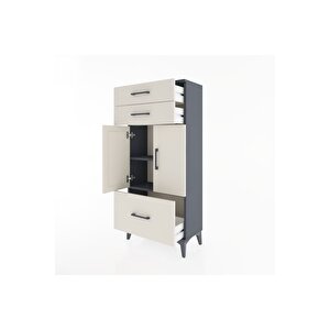 Hyperion Dolap 2 Raflı 3 Çekmeceli 2 Kapaklı 60x44x134 Antrasit-aytaşı