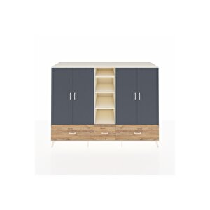 Kronos Dolap 12 Raflı 3 Çekmeceli 4 Kapaklı 220x59x163 Aytaşı-antrasit/çam