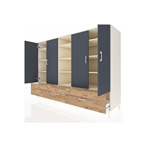 Kronos Dolap 12 Raflı 3 Çekmeceli 4 Kapaklı 220x59x163 Aytaşı-antrasit/çam