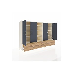 Kronos Dolap 12 Raflı 3 Çekmeceli 4 Kapaklı 220x59x163 Aytaşı-antrasit/çam