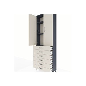 Arges Dolap 3 Raflı 6 Çekmeceli 2 Kapaklı 88x30x243 Antrasit-aytaşı