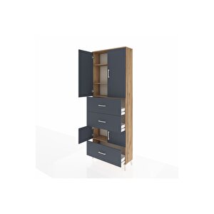 Arges Dolap 4 Raflı 3 Çekmeceli 4 Kapaklı 88x30x243 Çam-antrasit