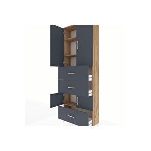 Arges Dolap 4 Raflı 3 Çekmeceli 4 Kapaklı 88x30x243 Çam-antrasit