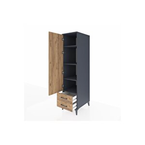 Kronos Dolap 4 Raflı 2 Çekmeceli Tek Kapaklı 44x59x182 Antrasit-çam