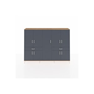 Arges Dolap 12 Raflı 2 Çekmeceli 8 Kapaklı 220x30x163 Çam-antrasit