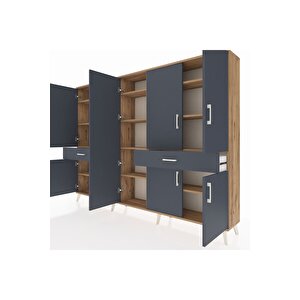 Arges Dolap 12 Raflı 2 Çekmeceli 8 Kapaklı 220x30x163 Çam-antrasit