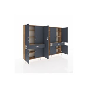 Arges Dolap 12 Raflı 2 Çekmeceli 8 Kapaklı 220x30x163 Çam-antrasit