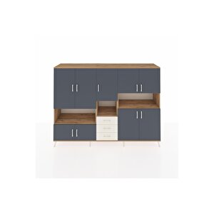 Hyperion Dolap 13 Raflı 3 Çekmeceli 9 Kapaklı 220x44x163 Çam-antrasit/aytaşı