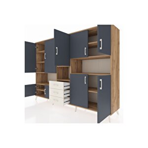 Hyperion Dolap 13 Raflı 3 Çekmeceli 9 Kapaklı 220x44x163 Çam-antrasit/aytaşı