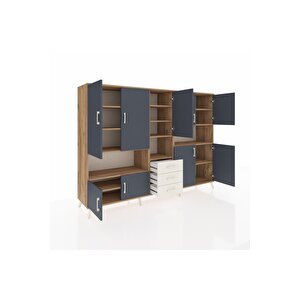 Hyperion Dolap 13 Raflı 3 Çekmeceli 9 Kapaklı 220x44x163 Çam-antrasit/aytaşı