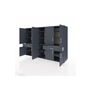 Kronos Dolap 12 Raflı 2 Çekmeceli 8 Kapaklı 220x59x163 Antrasit-antrasit