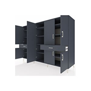 Kronos Dolap 12 Raflı 2 Çekmeceli 8 Kapaklı 220x59x163 Antrasit-antrasit