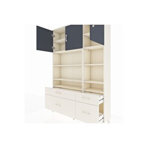 Arges Dolap 10 Raflı 4 Çekmeceli 3 Kapaklı 132x30x195 Aytaşı-antrasit/aytaşı