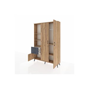 Arges Dolap 5 Raflı 2 Çekmeceli Tek Askılı 132x30x195 Çam-çam/antrasit