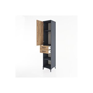 Hyperion Dolap 3 Raflı 2 Çekmeceli Tek Askılı 44x44x221 Antrasit-çam