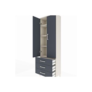 Arges Dolap 4 Raflı 3 Çekmeceli 2 Kapaklı 60x30x182 Aytaşı-antrasit