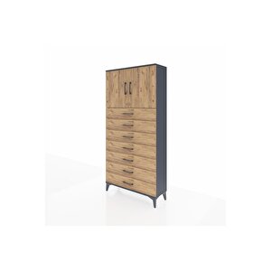 Arges Dolap 2 Raflı 7 Çekmeceli 2 Kapaklı 88x30x182 Antrasit-çam