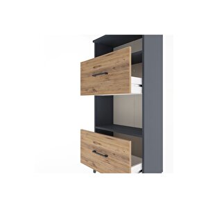 Arges Dolap 2 Raflı 2 Çekmeceli 60x30x134 Antrasit-çam