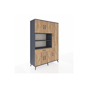 Hyperion Gardrop 10 Raflı Tek Çekmeceli 6 Kapaklı 132x44x195 Antrasit-çam