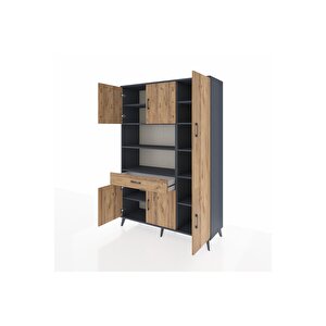 Hyperion Gardrop 10 Raflı Tek Çekmeceli 6 Kapaklı 132x44x195 Antrasit-çam