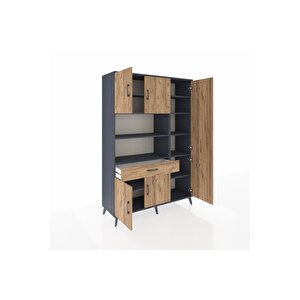 Hyperion Gardrop 10 Raflı Tek Çekmeceli 6 Kapaklı 132x44x195 Antrasit-çam