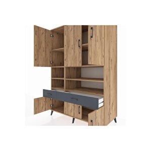 Kronos Dolap 8 Raflı 2 Çekmeceli 6 Kapaklı 132x59x195 Çam-çam/antrasit