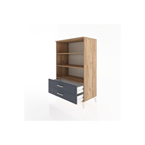 Hyperion Dolap 3 Raflı 2 Çekmeceli 88x44x134 Çam-antrasit
