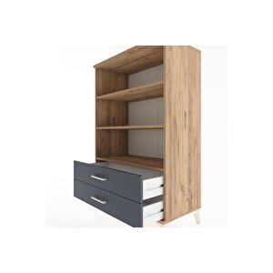 Hyperion Dolap 3 Raflı 2 Çekmeceli 88x44x134 Çam-antrasit