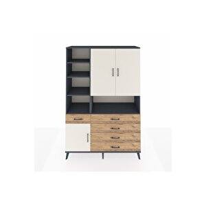 Hyperion Dolap 8 Raflı 5 Çekmeceli 3 Kapaklı 132x44x195 Antrasit-aytaşı/çam