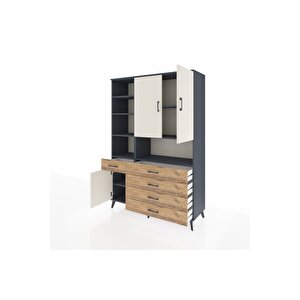 Hyperion Dolap 8 Raflı 5 Çekmeceli 3 Kapaklı 132x44x195 Antrasit-aytaşı/çam
