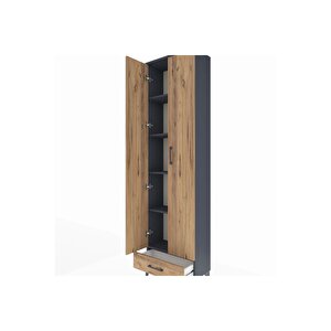 Arges Dolap 5 Raflı Tek Çekmeceli 2 Kapaklı 60x30x221 Antrasit-çam