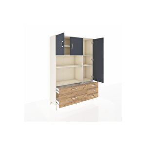 Hyperion Dolap 7 Raflı 5 Çekmeceli 3 Kapaklı 132x44x195 Aytaşı-antrasit/çam