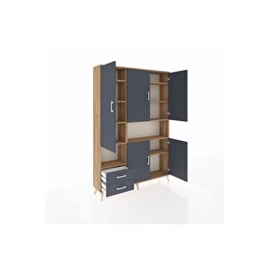 Arges Gardrop 10 Raflı 2 Çekmeceli 5 Kapaklı 132x30x195 Çam-antrasit